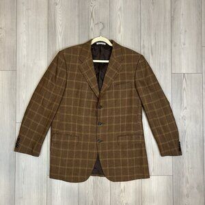 Belvest Italian Wool Cashmere Blazer Size US 44R Brown Lined 3 Button Closure